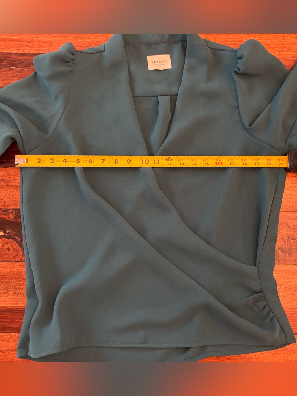 Sezane Abelia Green Draped Wrap Blouse - Picture 7 of 7